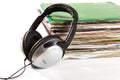 Old vinyls and headphones Royalty Free Stock Photo