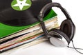 Old vinyls and headphones Royalty Free Stock Photo