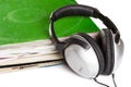 Old vinyls and headphones Royalty Free Stock Photo