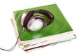 Old vinyls and headphones Royalty Free Stock Photo