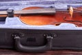 Old violin in box close up. Royalty Free Stock Photo