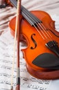 Old violin lying on the sheet of music, music concept Royalty Free Stock Photo