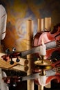 Old violin and other retro items Royalty Free Stock Photo