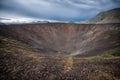 Old volcano crater, scenic summer landscape. Vulcan valley, Eastern Sayan mountains, Russia, Siberia. Royalty Free Stock Photo