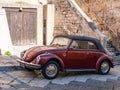 Old Volkswagen Super Beetle Convertible in the streets of Brindisi, Italy Royalty Free Stock Photo