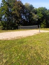 Old volleyball court with a net. Have a rest on the nature Royalty Free Stock Photo