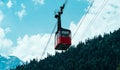 Old waggon moves along cable car in sunny weather. Royalty Free Stock Photo