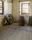 Old wagon wheel and barrel at Batsto Village NJ in color Royalty Free Stock Photo