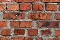 Old wall background with stained aged red bricks. Royalty Free Stock Photo