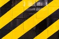 Old wall with black and yellow stripes surface. Warning or danger concept. Danger sign background.