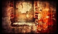 an old wall with a broken window and peeling paint on the wall and a rusted paint on the window sill and the wall Royalty Free Stock Photo