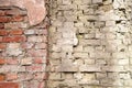 Old wall gray and red broken bricks, background and texture Royalty Free Stock Photo