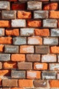 An old broken wall of gray orange bricks Royalty Free Stock Photo