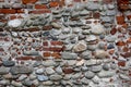 Old wall made with pebbles and bricks with copy space for your text Royalty Free Stock Photo