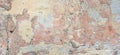 Old Wall With Peel Grey Stucco Texture. Retro Vintage Worn Wall Background. Decayed Cracked Rough Abstract Banner Royalty Free Stock Photo