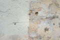 Old Wall With Peel Grey Stucco Texture. Retro Vintage Worn Wall Background. Decayed Cracked Rough Abstract Banner Royalty Free Stock Photo