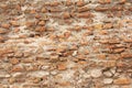 Old Wall of Red Bricks and White Brayed and Cracked Old Paint. Red, Terracotta and White Brick Background. Old Wall for Background Royalty Free Stock Photo