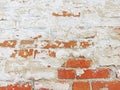 Red, Terracotta and White Brick Background. Old Wall of Red Bricks and White Brayed and Cracked Old Paint. Royalty Free Stock Photo