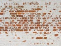 Red, Terracotta and White Brick Background. Old Wall of Red Bricks and White Brayed and Cracked Old Paint. Royalty Free Stock Photo