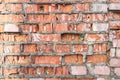 Old wall of red broken bricks, background and texture Royalty Free Stock Photo