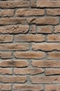 Old wall reddish bricks plates vertical texture.