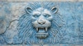 Old wall relief of lion head, cracked vintage Ancient art of animal. Damaged stone artifact of Renaissance. Theme of nature,