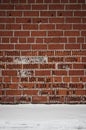 A old wall of stone bricks and a ground covered with snow Royalty Free Stock Photo