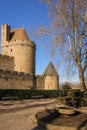 Old walled citadel. Narbonne gate. Carcassonne. France Royalty Free Stock Photo