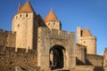 Old walled citadel. Narbonne gate. Carcassonne. France Royalty Free Stock Photo