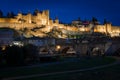 Old walled citadel at night. Carcassonne. France