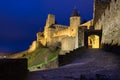Old walled citadel at night. Carcassonne. France Royalty Free Stock Photo