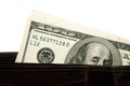 Old wallet with banknotes of US dollars inside Royalty Free Stock Photo