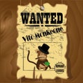 Old wanted poster with a picture of the crime monkey Royalty Free Stock Photo