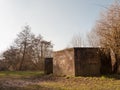 Old war bunker marked graffiti no people old retro abandoned dam Royalty Free Stock Photo