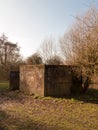 Old war bunker marked graffiti no people old retro abandoned dam