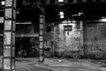 Old warehouse in disrepair, abandoned building interior