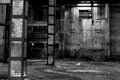 Old warehouse in disrepair, abandoned building interior