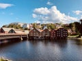 Old warehouses and the historic Gamla Bybro bridge in Trondheim