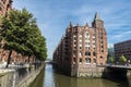 Old warehouses next to a canal in HafenCity, Hamburg, Germany Royalty Free Stock Photo