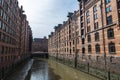 Old warehouses next to a canal in HafenCity, Hamburg, Germany Royalty Free Stock Photo