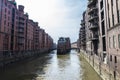 Old warehouses next to a canal in HafenCity, Hamburg, Germany Royalty Free Stock Photo