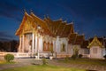 The old Wat Benchamabophit Marble Temple in Bangkok in the night illumination. Thailand