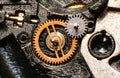 Old watch mechanism, macro Royalty Free Stock Photo