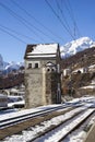 The old transformer substation or trafo at the railway station of the village Ardez