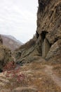 Old watchtowers in Argun Canyon in Chechnya mountains Royalty Free Stock Photo