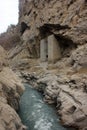 Old watchtowers in Argun Canyon in Chechnya mountains Royalty Free Stock Photo