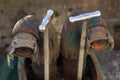 Old water hose and rusty velves Royalty Free Stock Photo