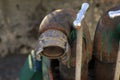 Old water hose and rusty velves Royalty Free Stock Photo