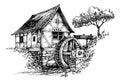 Old water mill sketch Royalty Free Stock Photo