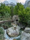 Old water mill in Valbona Valley at the Accursed Mountains, Albanian Alps in Northern Albania Royalty Free Stock Photo